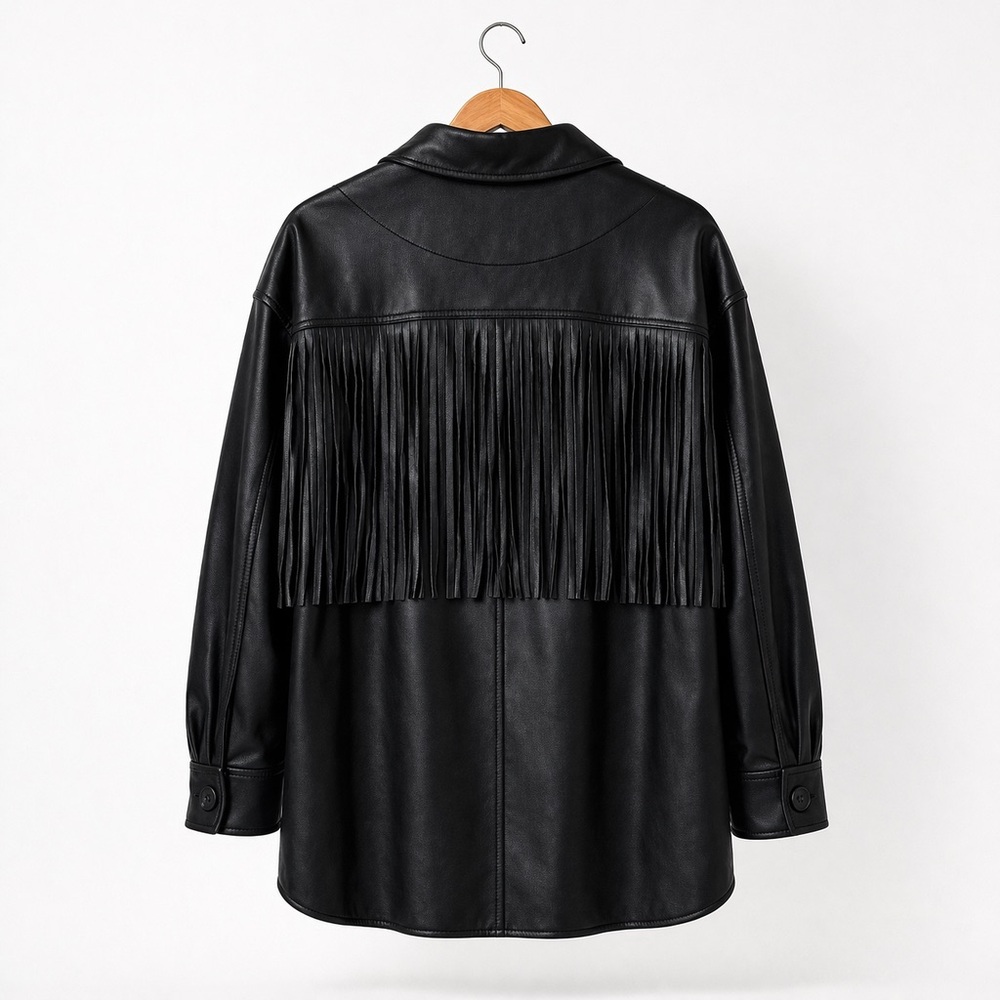 MOON RIVER fringe faux leather jacket western boho oversized - Picture 6 of 6